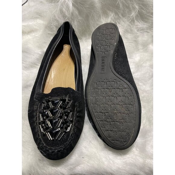 Nature Beaded Black Suede Slip-On Loafers With Leather Trim & Cushioned Insole 7 - Picture 8 of 8